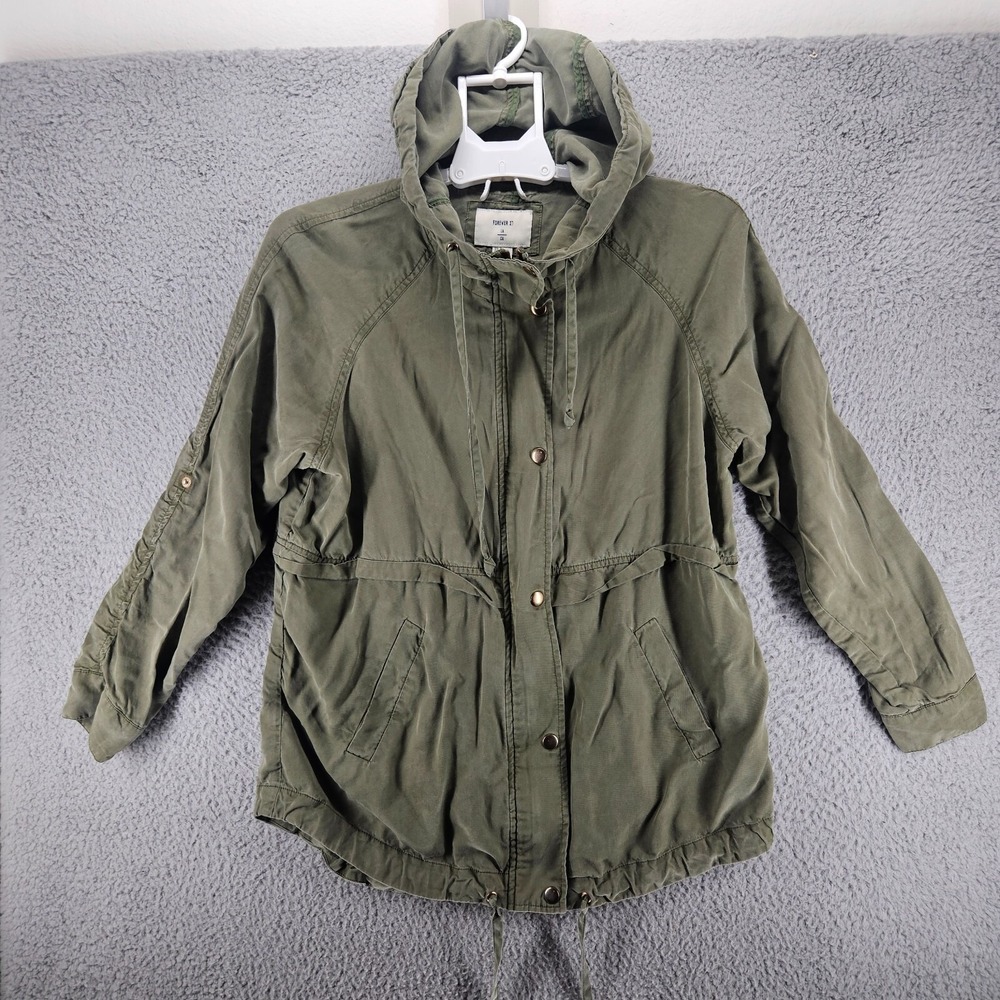 Forever 21 Womens Small Olive Green Tencel Hooded Utility Field Jacket
